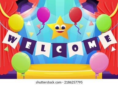 Welcome to the festive stage backdrop, perfect for a design asset, vector illustration