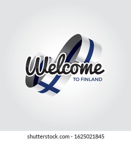 Welcome to Finland symbol with flag, simple modern logo on white background, vector illustration