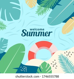 Fondo de verano de la ilustración plana de bienvenida