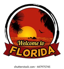 Welcome to Florida concept in vintage graphic style for t-shirt and other print production on white background, vector illustration