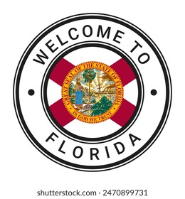 Welcome To Florida isolated Round Sign, Stamp, Sticker with Flag vector illustration