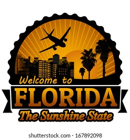 Welcome to Florida travel label or stamp on white, vector illustration