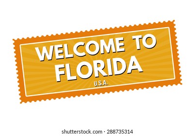 Welcome to Florida travel sticker or stamp on white background, vector illustration