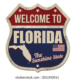 Welcome to Florida vintage rusty metal sign on a white background, vector illustration