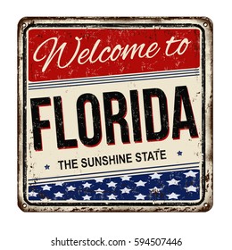 Welcome to Florida vintage rusty metal sign on a white background, vector illustration