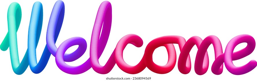 Welcome fluid text with dynamic curved lines made of blended colorful circles. Vector illustration.