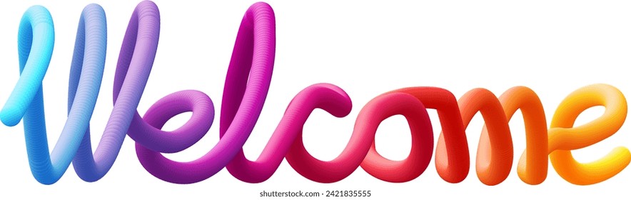 Welcome fluid text with dynamic curved lines made of blended colorful circles. Vector illustration.