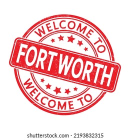 Welcome to FORT WORTH. Impression of a round stamp with a scuff. Flat style