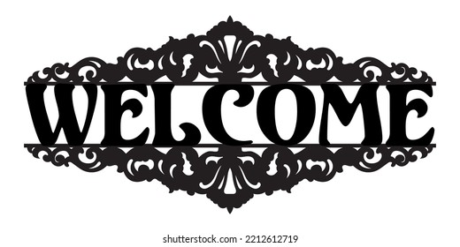 Welcome frame stencil template, silhouette clipart