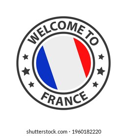 Welcome to France. Collection of icons welcome to. Stamp welcome to with waving country flag