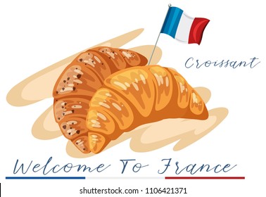 Welcome to france croissant illustration