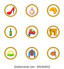 Welcome france icon set. Cartoon set of 9 welcome france vector icons for web isolated on white background