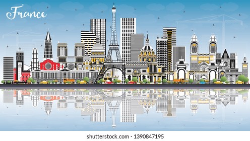 Welcome to France Skyline with Gray Buildings, Blue Sky and Reflections. Vector Illustration. Tourism Concept with Historic Architecture. France Cityscape with Landmarks. Toulouse. Paris. Marseille.