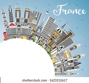 Welcome to France Skyline with Gray Buildings, Blue Sky and Copy Space. Vector Illustration. Tourism Concept with Historic Architecture. France Cityscape with Landmarks. Toulouse. Paris. Lyon.