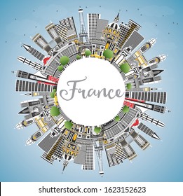 Welcome to France Skyline with Gray Buildings, Blue Sky and Copy Space. Vector Illustration. Tourism Concept with Historic Architecture. France Cityscape with Landmarks. Toulouse. Paris. Lyon.