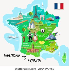 Mapa de viaje de Francia. Ilustración de Arte vectorial