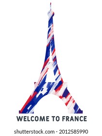 Welcome to France travel poster. Travel design with Eiffel Tower. Time to travel concept with France architectural landmark, tour guide for traveling agency