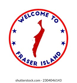 Welcome to Fraser Island stamp. Grunge round stamp with texture in Midnight in Tokyo color theme. Vintage style geometric Fraser Island seal. Elegant vector illustration.