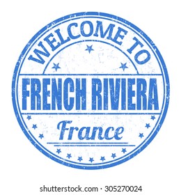 Welcome to French riviera grunge rubber stamp on white background, vector illustration
