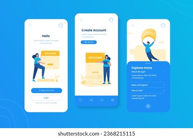 Welcome front page illustration onboard mobile ui template