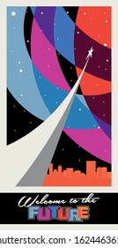 Welcome to the Future, Retro Future Style Old Soviet Space Propaganda Poster