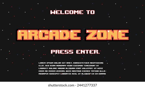  Willkommen bei game zone.pixel art .8 bit game.retro Spiel. für Spiel Assets in Vektor-Illustrationen.Retro Futurismus Sci-Fi Hintergrund. Glühende neon Grid.und Sterne aus Vintage Arcade Comp