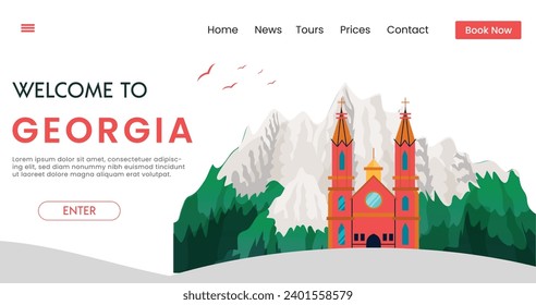 Bienvenido a la ilustración vectorial de fondo de Georgia. Afiche de viajes y turismo. Página de inicio de resumen
