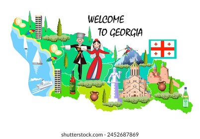 Welcome to Georgia. Georgia tourist map. Vector art illustration