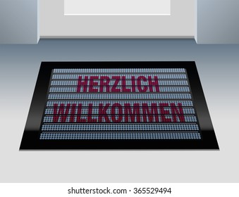 Welcome German Doormat that says, that you are welcome in german language: Herzlich willkommen.