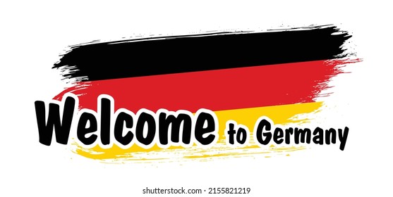 Welcome to Germany, European Union. German flag. For for vacation or holiday. Cartoon vector sign. Winter or summer time. Tourism or tourist Concept. Deutschland flags