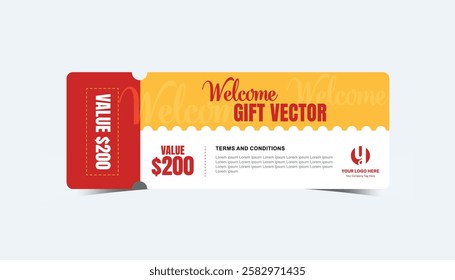 Welcome gift voucher with Coupon Code. Fast Food Restaurant Certificate Template with Cute Funny Asian Character. Colorful gift voucher horizontal banner.