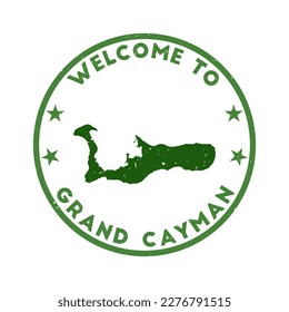 Welcome to Grand Cayman stamp. Grunge island round stamp with texture in Overgrown Mausoleum color theme. Vintage style geometric Grand Cayman seal. Trendy vector illustration.