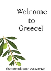 welcome to Greece card with olive tree vector