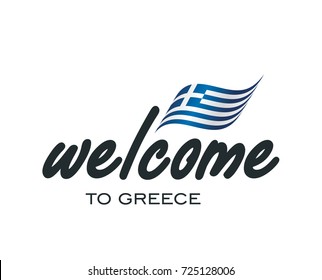 Welcome to Greece flag sign logo icon