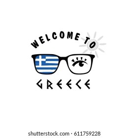 welcome to greece icon paradise on sunglasses art illustration