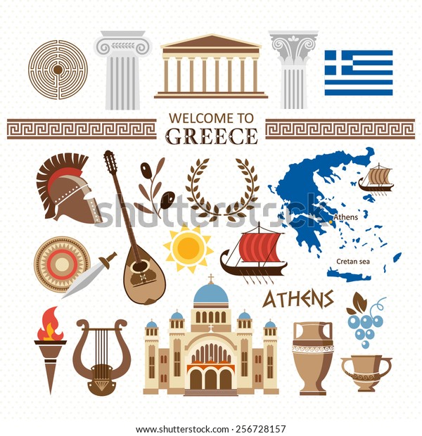 Welcome Greece Travel Collection Stock Vector (royalty Free) 256728157