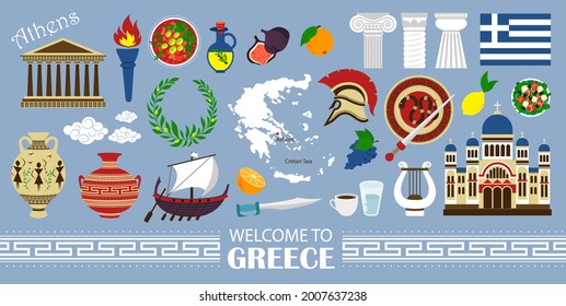 Welcome to greece travel collection. Travel Concept Greece Landmark Flat Icons Design. Vector illustration EPS10.