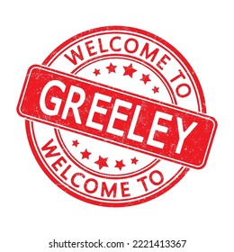 Bienvenido a GREELEY. Impresión de un sello redondo con una escoria. Estilo plano