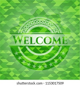 Welcome green emblem with mosaic ecological style background
