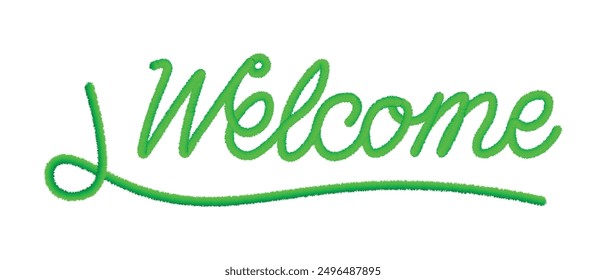 Welcome green inscription stylized with grass, isolated on a white background. 