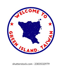 Welcome to Green Island, Taiwan stamp. Grunge round stamp with texture in Red color theme. Vintage style geometric Green Island, Taiwan seal. Appealing vector illustration.