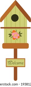 Welcome green wooden bird cage
