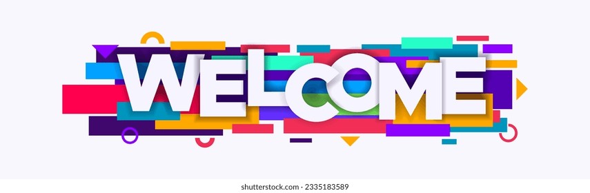 welcome greeting flat design template realistic and embossed style with graded rectangle elements. bright shades design suitable for website banners and posters