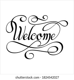 Welcome Greeting Hand Drawn Ink Pen Style, Welcome Word Handwritten Vector Art Illustration