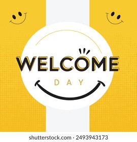 Welcome Greeting home, Hello, Hi, banner, poster and sticker, holiday geometric style with text Welcome, Hello, Hi. Lettering greeting card, invitation card, web banner. Vector Illustration 