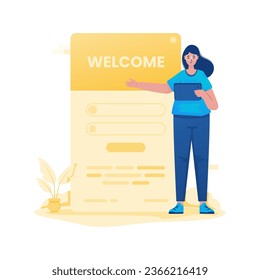 Welcome greetings login screen vector illustration