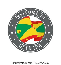 Bienvenidos a Granada. Sello gris con una bandera ondeando. Colección de iconos de bienvenida.