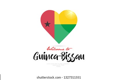 Welcome to Guinea Bissau country flag inside love heart  design suitable for a logo icon design