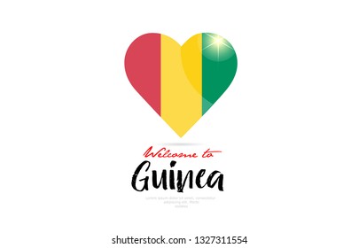 Welcome to Guinea country flag inside love heart  design suitable for a logo icon design