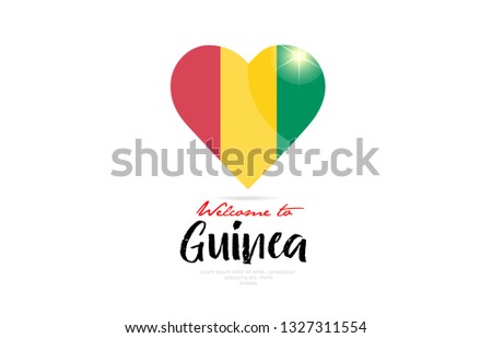 Welcome to Guinea country flag inside love heart  design suitable for a logo icon design